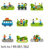 Flat icon outing with people outdoors activities isolated vector illustration. Flat Icon Outing. Стоковая иллюстрация, агентство Ingram Publishing / Фотобанк Лори