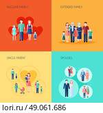 Set Of 2x2 Design Family. Set of 2x2 design of nuclear family extended family single parent and spouses vector illustration. Стоковое фото, агентство Ingram Publishing / Фотобанк Лори