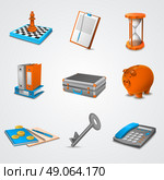 Business realistic icons. Business realistic icons set with 3d chessboard folders piggy bank isolated vector illustration. Стоковая иллюстрация, агентство Ingram Publishing / Фотобанк Лори