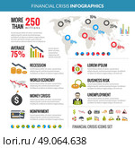 Financial Crisis Recession Statistic Infographics Layout. World global financial crisis and business risk reduction in recession statistic analysis with diagrams infographics layout vector illustration . Стоковая иллюстрация, агентство Ingram Publishing / Фотобанк Лори