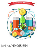 Accumulation of finances concept of a magnet attracting golden coins in flat design. Capital money,  capital markets, finance investment, growth business, financial profit, dollar coin, fund invest. Стоковая иллюстрация, агентство Ingram Publishing / Фотобанк Лори