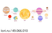 Solar system icon flat design style. Earth planet, space and sun, science astronomy, galaxy and saturn, jupiter and venus, mars and mercury, uranus and neptune illustration. Solar system concept. Стоковая иллюстрация, агентство Ingram Publishing / Фотобанк Лори