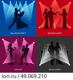 Party design concept. Party design concept set with ballroom and concert flat icons isolated vector illustration. Стоковая иллюстрация, агентство Ingram Publishing / Фотобанк Лори