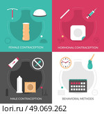 Contraception Concept Icons Set. Contraception concept icons set with hormonal and behavioral methods flat isolated vector illustration . Стоковая иллюстрация, агентство Ingram Publishing / Фотобанк Лори