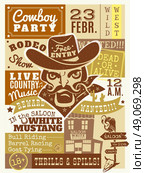  Cowboy Poster Illustration .  Cowboy poster with saloon and wanted dead or alive symbols flat vector illustration . Стоковая иллюстрация, агентство Ingram Publishing / Фотобанк Лори