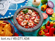 Ceviche de Camaron shrimp in molcajete from Mexico. Стоковое фото, агентство Ingram Publishing / Фотобанк Лори