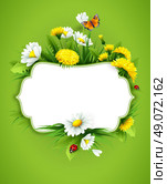 Fresh spring background with grass, dandelions and daisies. Vector. Стоковая иллюстрация, агентство Ingram Publishing / Фотобанк Лори