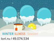 Winter illness season design. Cold and sick, virus and health, flu infection, fever disease, sickness and temperature, unwell vector illustration. Infected infographic. Illness concept. Стоковая иллюстрация, агентство Ingram Publishing / Фотобанк Лори