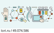 Laboratory with human DNA. Concept scientific. Research molecule, chemistry medical, biology technology, atom and gene medicine, biotechnology evolution, molecular structure, genetic spiral. Стоковая иллюстрация, агентство Ingram Publishing / Фотобанк Лори