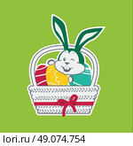 Easter rabbit icon design flat. Easter and easter bunny, rabbit and easter egg, egg and bunny, holiday easter and animal, hare easter, easter animal green, bunny easter with egg vector illustration. Стоковая иллюстрация, агентство Ingram Publishing / Фотобанк Лори