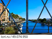 Cullera bridge over Xuquer Jucar river of Valencia at Spain. Стоковое фото, агентство Ingram Publishing / Фотобанк Лори