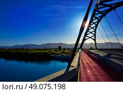Cullera bridge over Xuquer Jucar river of Valencia at Spain. Стоковое фото, агентство Ingram Publishing / Фотобанк Лори