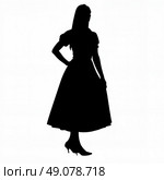 Silhouette of a woman in dirndl dress against white background, elegance. Стоковое AI-изображение, AI-художник Ольга Невская / Фотобанк Лори