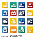 Swirling Wave Color Icons Set. Swirling white spume wave icons set in colorful isolated squares flat vector illustration  . Стоковая иллюстрация, агентство Ingram Publishing / Фотобанк Лори