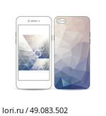 Mobile smartphone with an example of the screen and cover design isolated on white. DNA molecule structure. Science vector.. Mobile smartphone with an example of the screen and cover design isolated on white background. DNA molecule structure on a blue background. Science vector background. Стоковая иллюстрация, агентство Ingram Publishing / Фотобанк Лори