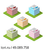 Isometric houses, town houses, skyscrapers and streets made in perspective projection for design sites, business portals and real estate agencies. Стоковая иллюстрация, агентство Ingram Publishing / Фотобанк Лори