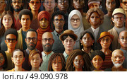 A portrait of a diverse group of people, featuring various ages, ethnicities, and expressions, with a focus on their faces. Стоковое AI-изображение, AI-художник Данила Большаков / Фотобанк Лори