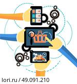Concept of interconnection business processes, abstract design of gearwheel mechanism of modern devices. Online shopping. Стоковая иллюстрация, агентство Ingram Publishing / Фотобанк Лори