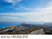 Foggy sunset with aerial Alicante Calpe view from Benitatxell in spain. Стоковое фото, агентство Ingram Publishing / Фотобанк Лори