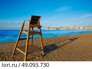 Benidorm Poniente beach watchtower seat in Alicante Mediterranean of Spain. Стоковое фото, агентство Ingram Publishing / Фотобанк Лори