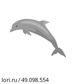 Monochrome Dolphin Isolated on White Background. Monochrome dolphin isolated on white background. Mammals dolphin jumping with a tail and fins. Animals are creatures in the sea or the ocean painted in black isolated on white. Vector illustration. Стоковая иллюстрация, агентство Ingram Publishing / Фотобанк Лори