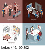 Law System Isometric Concept. Law system isometric concept with arrest of criminals court hearing investigation interrogation isolated vector illustration . Стоковая иллюстрация, агентство Ingram Publishing / Фотобанк Лори