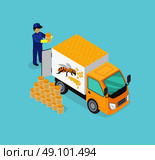 Isometric honey bee apiary with beekeeper design flat. 3D Beekeeping work, sweet honey, farm natural honey, 3d beekeeper collect eco honey, bee fly for honey on apiary, beemaster job, collect honey. Стоковая иллюстрация, агентство Ingram Publishing / Фотобанк Лори
