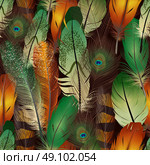 Feathers Realistic Pattern. Feathers realistic seamless pattern with colorful bird air feathers vector illustration. Стоковая иллюстрация, агентство Ingram Publishing / Фотобанк Лори