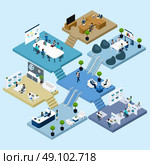 Office Isometric Icon. Isometric icons of multistoried office center with abstract scheme of floors rooms and activities vector illustration. Стоковая иллюстрация, агентство Ingram Publishing / Фотобанк Лори