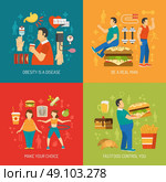 Obesity Concept Flat. Concept color flat that draws attention to the problem of obesity and agitating fight overweight vector illustration. Стоковая иллюстрация, агентство Ingram Publishing / Фотобанк Лори