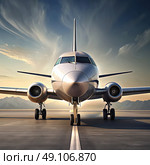 Large Jetliner on Airport Tarmac. Generative AI. Стоковое AI-изображение, AI-художник Roman Zavorotny / Фотобанк Лори