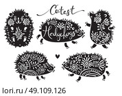 Set of cutest hedgehogs with flowers.. Set of cutest hedgehogs with flowers. Elements for design and t-shirt print. Vector illustration. Стоковая иллюстрация, агентство Ingram Publishing / Фотобанк Лори