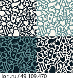Collection of seamless patterns with organic rounded and stripe shapes, retro design, vector illustration. Стоковая иллюстрация, агентство Ingram Publishing / Фотобанк Лори