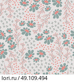 Seamless pattern design with hand drawn flowers and floral elements, vector illustration. Стоковая иллюстрация, агентство Ingram Publishing / Фотобанк Лори