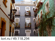 Seville Macarena barrio facades in Sevilla Spain. Стоковое фото, агентство Ingram Publishing / Фотобанк Лори