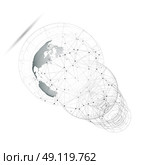 3D dotted world globe with abstract construction, connecting lines and dots, molecules on white background. Molecule structure, scientific research. Medicine, science, technology concept. Abstract polygonal design vector illustration. Стоковая иллюстрация, агентство Ingram Publishing / Фотобанк Лори