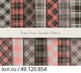 Tartan seamless vector patterns in gray-pink colors. Стоковая иллюстрация, агентство Ingram Publishing / Фотобанк Лори
