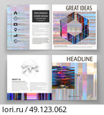 Business templates for square design bi fold brochure, magazine, flyer. Leaflet cover, abstract vector layout. Glitched background made of colorful pixel mosaic. Digital decay, signal error, television fail. Trendy glitch backdrop. Стоковая иллюстрация, агентство Ingram Publishing / Фотобанк Лори
