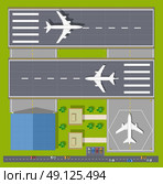 Overhead   point of view airport with all the buildings, planes, vehicles and airport runway. Стоковая иллюстрация, агентство Ingram Publishing / Фотобанк Лори