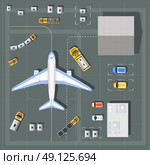 Overhead   point of view airport with all the buildings, planes, vehicles and airport runway. Стоковая иллюстрация, агентство Ingram Publishing / Фотобанк Лори