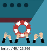 Helping Business to survive. Drowning businessman lifebuoy from another. Стоковая иллюстрация, агентство Ingram Publishing / Фотобанк Лори
