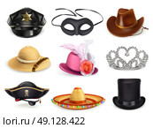 Hats set, collection of headgear, vector icons. Стоковая иллюстрация, агентство Ingram Publishing / Фотобанк Лори