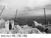 Fencing in the rugged Pyrenean mountains. Стоковое фото, агентство Ingram Publishing / Фотобанк Лори