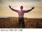 Mighty businessman relaxing on the bosom of nature. Стоковое фото, агентство Ingram Publishing / Фотобанк Лори