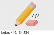 A yellow pencil and a pink eraser on a white background. Ideal for back-to-school themes and educational materials. Стоковое AI-видео, аниматор Ольга Невская / Фотобанк Лори