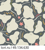Seamless pattern with underwater ocean animals, cute stingray and starfish, colorful vector illustration. Стоковая иллюстрация, агентство Ingram Publishing / Фотобанк Лори