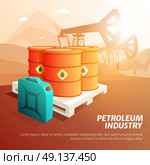 Petroleum Oil Industry Facilities Isometric Poster. Petroleum industry facilities composition isometric poster with oil storage tanks canisters and containers background vector illustration  . Стоковая иллюстрация, агентство Ingram Publishing / Фотобанк Лори