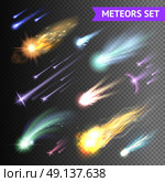 Light Effects Collection. Light effects collection with comets meteors and fireballs isolated on transparent background vector illustration. Стоковая иллюстрация, агентство Ingram Publishing / Фотобанк Лори