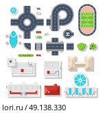 City Element Top View Set. Top view set of city elements like various road junctions vehicles  plants and different buildings isolated vector illustrations. Стоковая иллюстрация, агентство Ingram Publishing / Фотобанк Лори