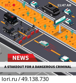 Swat Action Isometric Screenshot Composition Poster . Swat special weapon and tactics unit confrontation with dangerous criminals tv news isometric composition screenshot vector illustration . Стоковая иллюстрация, агентство Ingram Publishing / Фотобанк Лори